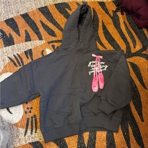 Zara Charcoal Hoodie with Pink Ballet Shoes Graphic